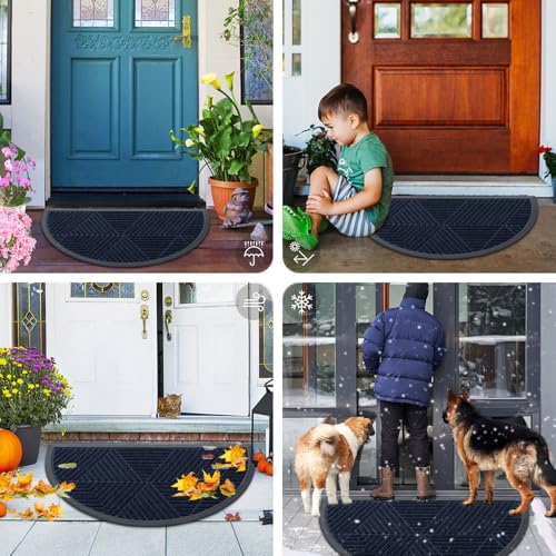 Half Circle Front Door Mat Outside Entrance (Navy Blue / 29.5" X 17")