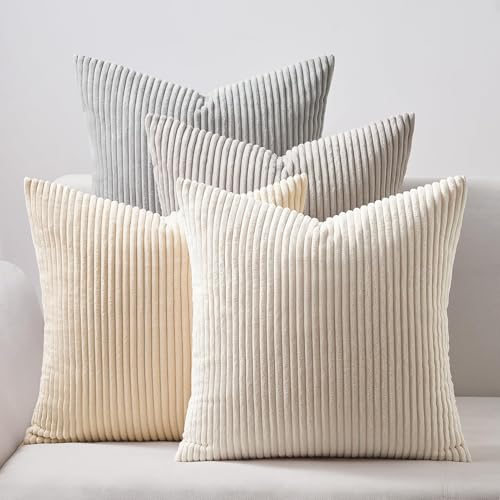 4 Packs Neutral Decorative Throw Pillows Covers 18x18 Inch for Living Room Couch Bed Sofa (Neutral / 18" x 18" (Pack of 4))