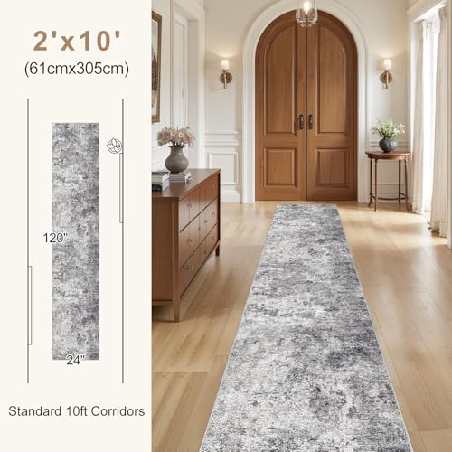 2x10 Washable Runner Rug for Hallway (Grey / 2' x 10' (Runner))