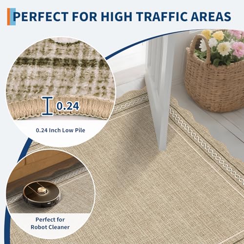 Washable Large 10 x 14 Area Rug for Living Room Scallope (Jute Color / 10' x 14' (Rectangular))