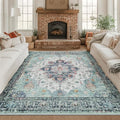 Washable Area Rug (Teal Green/White/Navy / 8' x 8' (Square))