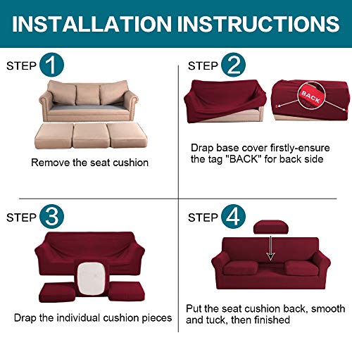 4 Piece Sofa Covers For 3 Cushion Couch Sofa Slipcover Soft Couch Cover For Dogs (XL Sofa (3 Cushion) / Burgundy)