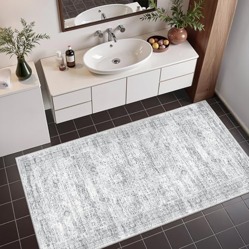 2x4 Rug Runners for Hallways Non Slip (Grey/Ivory / 2' x 4' (Runner))