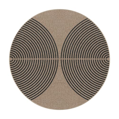 Modern Rainbow Round Rug 4ft (4' Round / Nature/Black Rainbow)