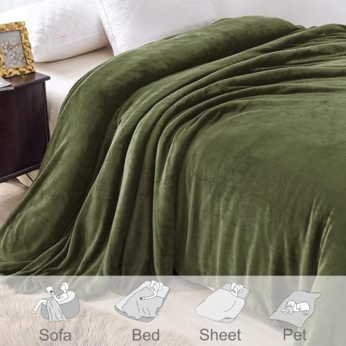 Soft Fleece Blanket King Size for Bed (Olive Green / King (104" x 90"))
