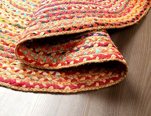 Jute Cotton Braided Woven Rug 4 Feet Round (4' (Round) / Multi Color)