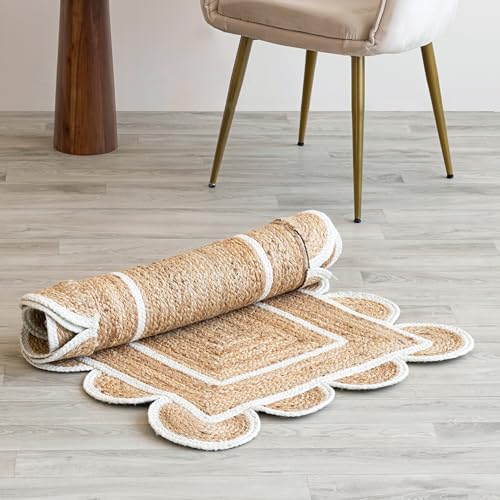 Scalloped Natural Jute Area Rug (2'6" x 12' (Rectangular))