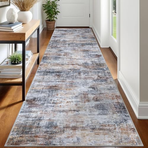Abstract Runner Rug 3x12 Ft Washable Runners for Hallways (Orange/Brown/Grey / 3' x 12' (Rectangular))