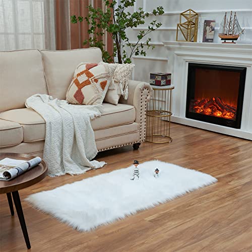 Ultra Soft Fluffy Shaggy Area Rug Faux Fur Rug Chair Cover Seat Pad Fuzzy Area Rug for Bedroom Floor Sofa Living Room (White / 2' x 4' (Rectangular))