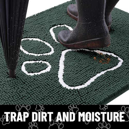 Dog Door Mat for Muddy Paws (48"X30" / Green and White)