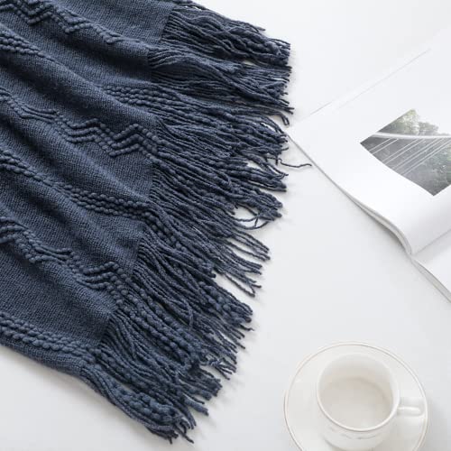 Navy Throw Blanket 50x60 Inch Boho Knitted Soft Throw Sofa Blanket (Navy / 50"x60")