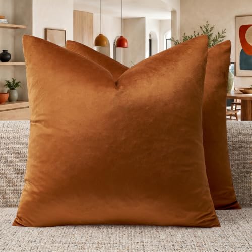 Burnt Orange Velvet Throw Pillow Covers 24x24 Pack of 2 (Dark Burnt Orange / 24" x 24" (Pack of 2))
