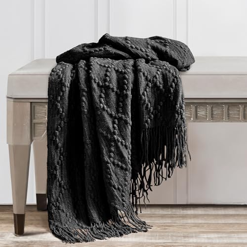 Black Throw Blanket 50 x70 Inch Jacquard Throw Knitted Blanket (Jacquard-black / 50"x70")