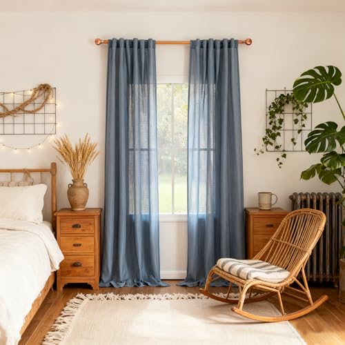 96 Inches Semi Sheer Sliding Door Curtains Farmhouse Light Filtering Window Curtain Drapes for Patio Living Room (50"W x 96"L (Pack of 2) / Dusty Blue-new)