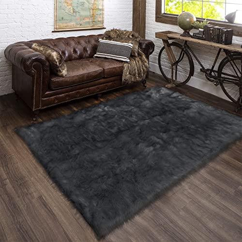 5x8 Dark Grey Area Rug for Sofa Floor Bedroom Rugs Living Room Rugs Fluffy Fuzzy Rug for Entertainment Room Luxury Home Decor (5' x 8' (Rectangular) / Dark Grey)