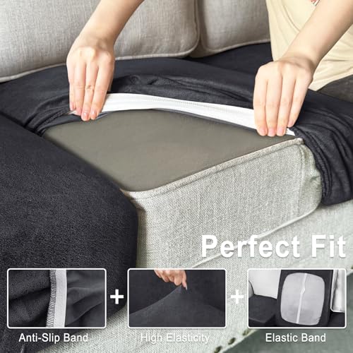 Leather Look Couch Cushion Covers Sofa Seat Slipcovers Sets Couches Furniture Protector for Sectional Armchair Loveseat Pets Kids Stretch Spandex Fabric (1 Cushion Loveseat / 01 Dark Grey)