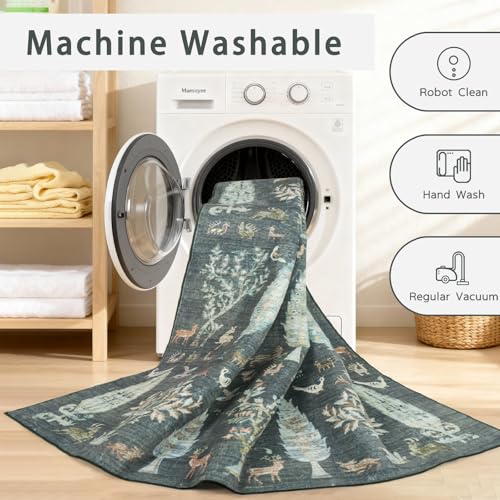 Washable Rugs 8x10 Area Rug for Living Room (8' x 10' (Rectangular) / Tree of Life- Dark Green)