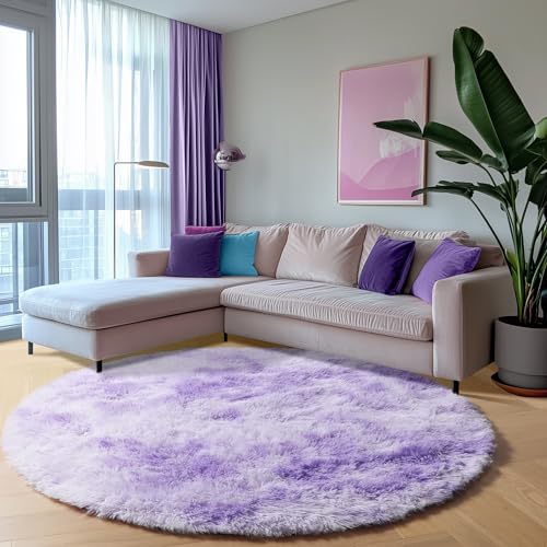 Round Rugs 5ft for Bedroom Living Room (Colorful Purple / 5' (Round))
