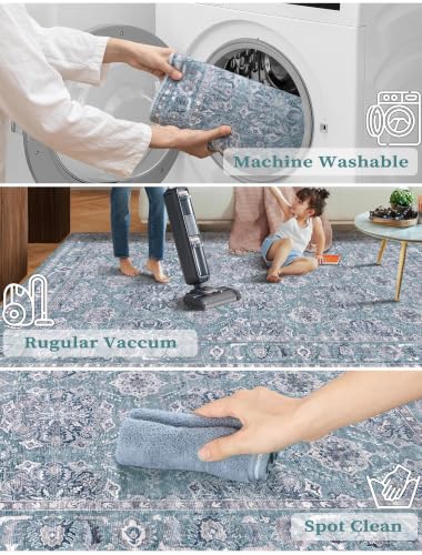 2'6"x8' Washable Non Slip Floral Boho Runner Rug for Hallway (Blue Grey/Multi / 2'6" x 8' (Runner))