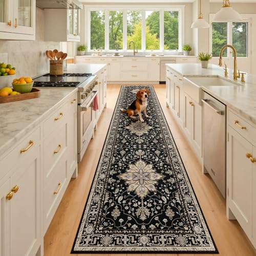 Washable Area Rug (Black/Neutral / 2' x 10' (Rectangular))