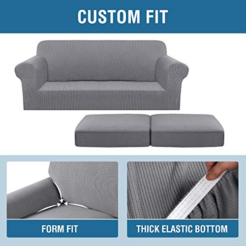 3 Piece Stretch Sofa Covers for 2 Cushion Sofa Couch Covers for Living Room Furniture Cover (Medium-XL / Dove)