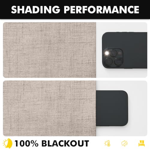 100% Blackout Linen Curtains for Bedroom 42 x 108 Inch Beige 2 Panel (Beige / 42"W x 108"L (Pack of 2))