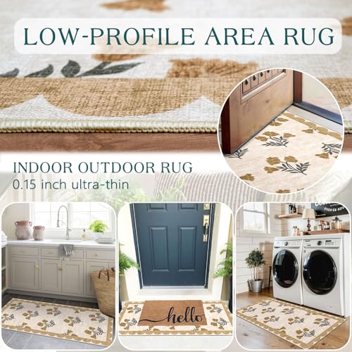 Front Door Mat Indoor Entrance (Flower - Beige / 2' x 4'3" (Rectangular))