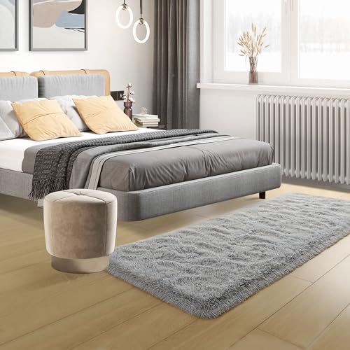 Grey Soft Runner Rugs for Bedroom 2x6 ft with Rubber Backing (Grey / 2' X 6' (Runner))