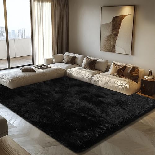 6x9 Black Fluffy Area Rug for Living Room (Black / 6' x 9' (Rectangular))
