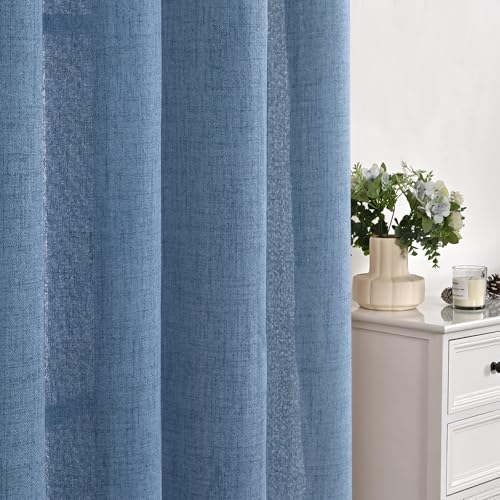 Light Blue Linen Curtains 40 Inches Long (Denim Blue / 42"W x 40"L (Pack of 2))