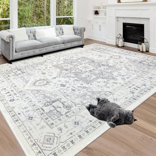 8x10 Washable Area Rugs for Living Room (8' x 10' (Rectangular) / Grey-cream-ivory)