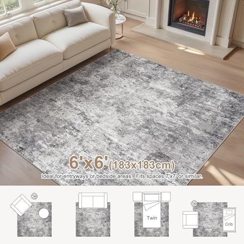 Square Area Rugs (Grey / 6' x 6' (Square))