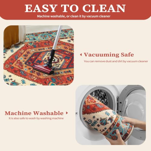4x6 Washable Non Slip Boho Area Rug for Bedroom (Orange/Multi / 4' x 6' (Rectangular))
