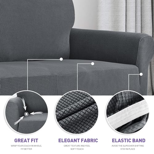 Super Stretch Chair Slipcover Universal Sofa Chair Covers for Living Room Dogs Pet Furniture Protector Spandex Armchair Slipcovers with Anti Slip Foam Sticks (Dark Grey / Small (30"-47"))