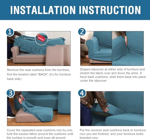4 Piece Stretch Sofa Covers for 3 Cushion Couch Covers for Living Room Furniture Slipcovers (Large Plus / Storm Blue)