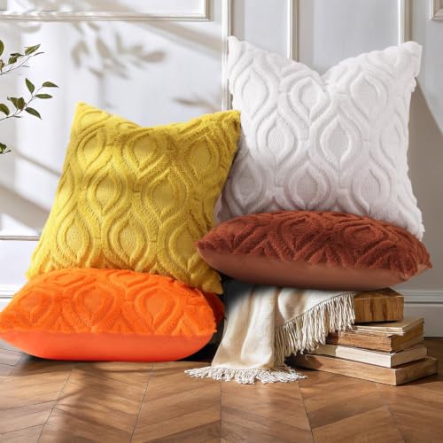 Faux Fur Mustard Yellow Throw Pillow Covers 12x20 Set of 2 (20" x 12" (Pack of 2) / Mustard Yellow)