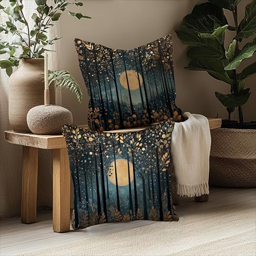 Vintage William Morris Inspired Gold Moon Pillow Covers 18x18 Set of 2 (Forest-black and Gold -24 / 18" x 18" (Pack of 1))