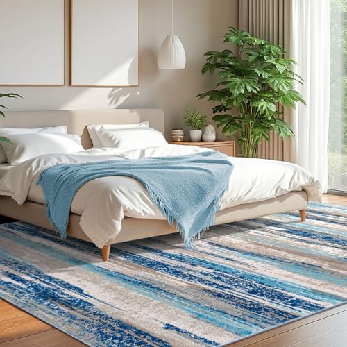 Washable Abstract 8x10 Area Rug for Living Room Non Slip Bedroom Rug (Blue Aqua/Beige Taupe Multi / 8' x 10' (Rectangular))