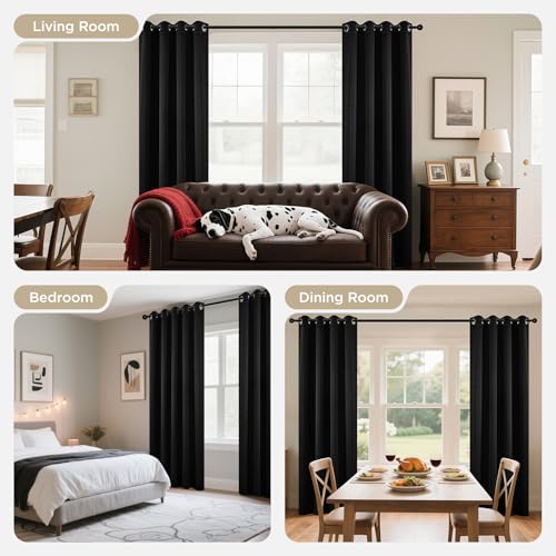 Blackout Curtains 63 Inch Length 2 Panels Set (Black / 52"W x 63"L (Pack of 2))