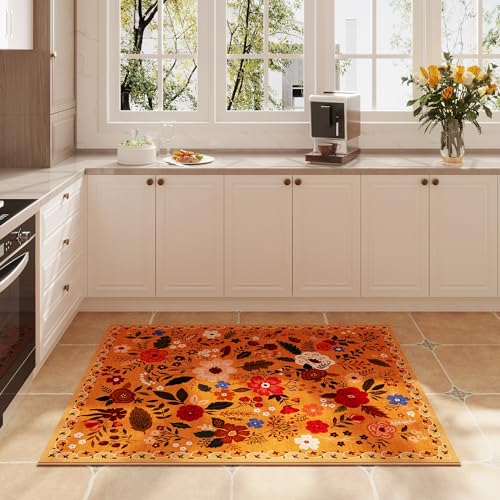 Door Mat 2x3 Area Rug Washable (Yellow Orange / 2' x 3' (Rectangular))