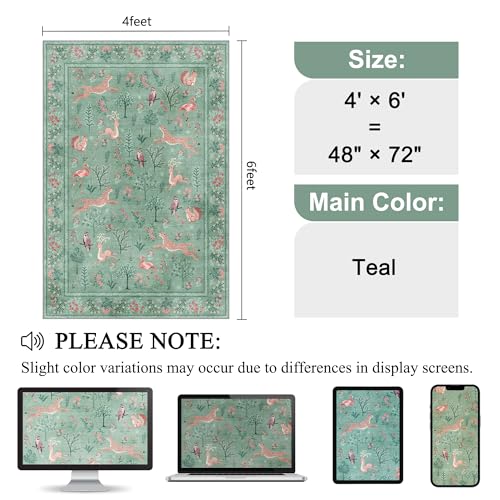 4x6 Area Rug Non Slip Animal Washable Rug for Living Room (Teal (Animal) / 4' x 6' (Rectangular))