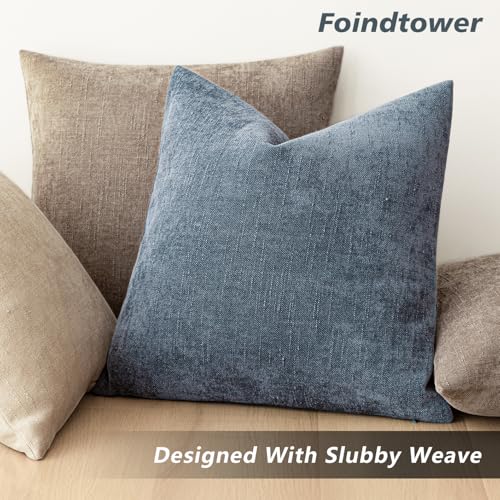 Solid Textured Chenille Throw Pillow Covers 24x24 Inch (24" x 24" (Pack of 2) / Blue Fusion)