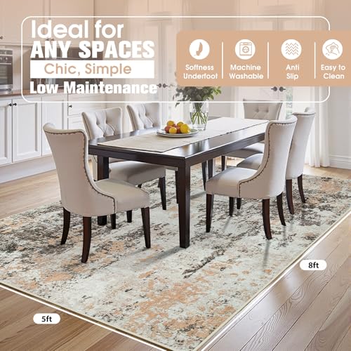 5x8 Area Rugs for Living Room Washable Bedroom Dining Room Brown Beige (Brown White/Beige / 5' x 8' (Rectangular))