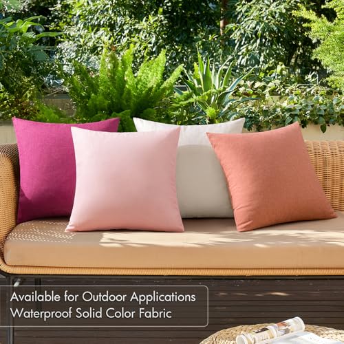 Pack of 4 Decorative Outdoor Throw Pillow Covers Linen Waterproof Pillow Covers Summer Farmhouse Cushion Cases for Patio Garden Tent Balcony Couch Sofa 18x18 Inch Pink (18" x 18" (Pack of 4) / Pink)