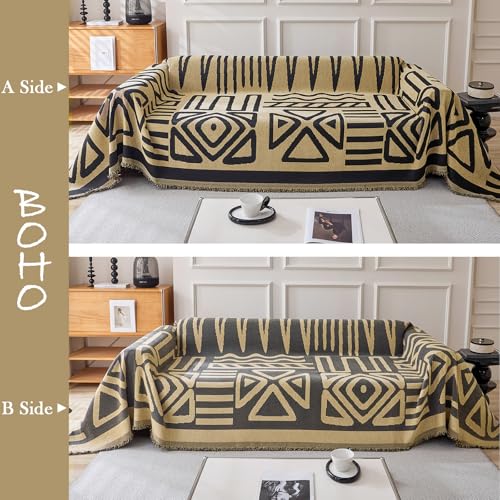 Boho Geometric Couch Covers for Sofa Pet Friendly Taupe and Black Sofa Covers Washable Chenille Couch Blanket Cover for 3 4 Cushion Couches Pet Protector Furniture Cover Soft (71" x 150" / T: Taupe)