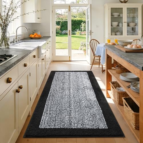 48x32 Large Bathroom Rugs Non Slip Washable (Black / 2'8" x 4' (Rectangular))