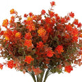 Artificial Fall Mums Flowers No Fade Faux Autumn Plants Outdoor 8Pc (Green Orange / 8 Pcs)