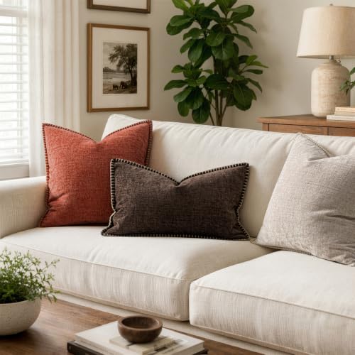 Decorative Lumbar Throw Pillow Covers 12x20 Inch Dark Brown 2 Pack (Reddish Brown / 20" x 12" (Pack of 2))