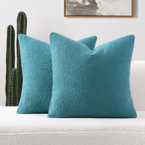 Pack of 2 Boucle Textured Throw Pillow Covers 26x26 Inch (Teal Blue / 26" x 26" (Pack of 2))