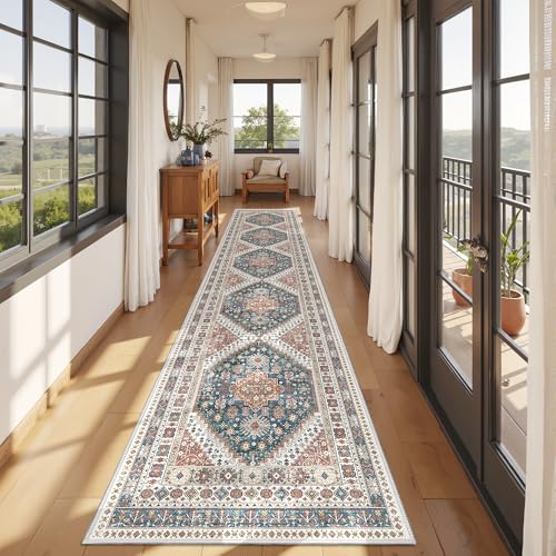 Hallway Runner Rug 2x12 Extra Long Washable Runner (Blue / 2' x 12' (Runner))
